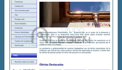 Desarrollo de WEB Corporativa de PROCLIMA INST. PROF.