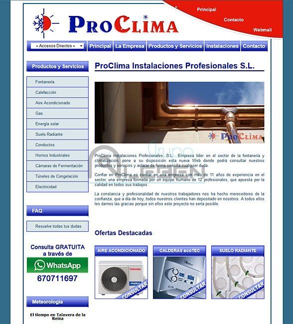 Desarrollo de WEB Corporativa de PROCLIMA INST. PROF.